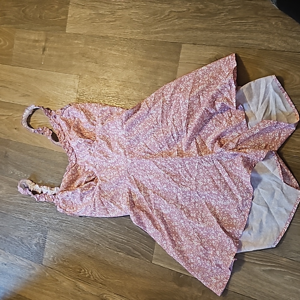 Pink Floral Ruffle Strap Tie Behind Romper - Picture 3 of 3